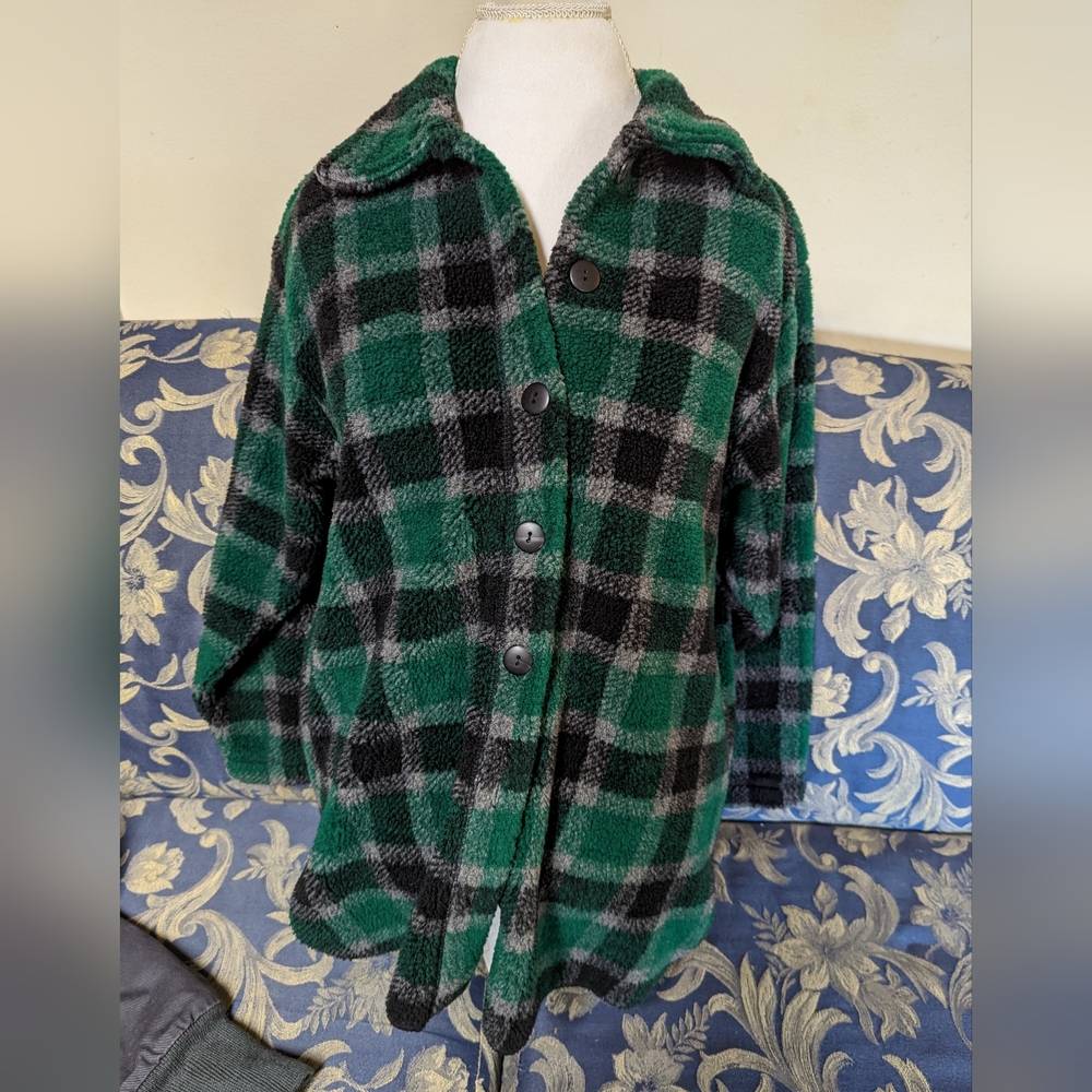 Mountain Blues green plaid fleece button shirt jacket